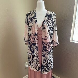 Sheer Pink Palm Kimono Cardigan